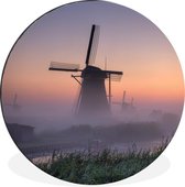 WallCircle - Wandcirkel - Muurcirkel - Molens - Mist - Zonsopgang - Aluminium - Dibond - ⌀ 120 cm - Binnen en Buiten XXL