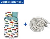 Dekbedovertrek voor Kinderen - Eenpersoons - 140x200/220cm - Inclusief 1 Kussensloop - 100% Versterkt Katoen - Race + Wasbaar Microfiber Dekbed - 140x220cm - Wit