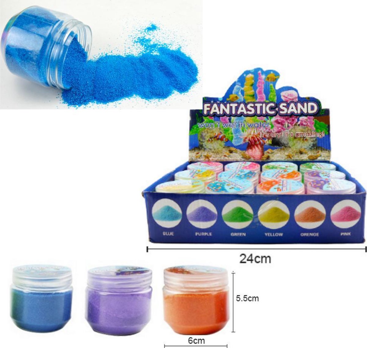 Speelzand - Hydrofoob Zand - Magic Sand - Sand - Zand Dat Niet Nat wordt - In 3 Kleuren - Blauw - Paars - Oranje - 107 Gram - Speelgoed Zand Creatief - Fantastic Sand - Speelgoed Voor Kinderen