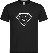 Zwart t-Shirt met letter C “ Superman “ Logo print Wit Size XL