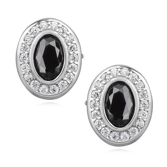 Joy|S - Zilveren chique ovale oorbellen zirkonia zwart