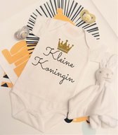 Romper Tekst Kleine Koningin met Gouden Kroon - Biologisch Katoen - Geboorte Cadeau - Baby Shower Cadeau - Maat 62 - RomperCity