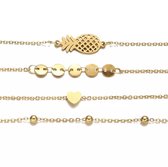 Emilie scarves - armband - set van 4 - bedels - ananas hartje - goudkleurig stainless steel
