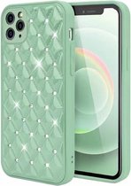 iPhone X Luxe Diamanten Back Cover Hoesje - Siliconen - Diamantpatroon - Back Cover - Apple iPhone X - Lichtgroen