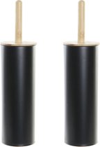 Set van 2x stuks toiletborstel zwart met houder van metaal 38 cm - Wc-borstels