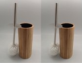 Set van 2x stuks toiletborstel bruin met houder van bamboe 37 cm - Wc-borstels
