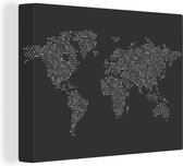 Canvas Wereldkaart - 80x60 - Wanddecoratie Wereldkaart met stippen - zwart wit