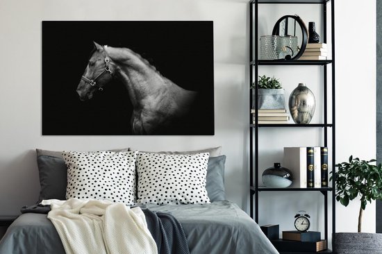 Canvas schilderij 140x90 cm - Wanddecoratie Paard - Licht - Halster - Muurdecoratie woonkamer - Slaapkamer decoratie - Kamer accessoires - Schilderijen