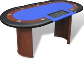 Pokertafel voor 10 spelers met dealergedeelte en fichebak blauw