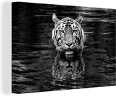 Toile Peinture Tigre dans l'eau - noir et blanc - 90x60 cm - Décoration murale