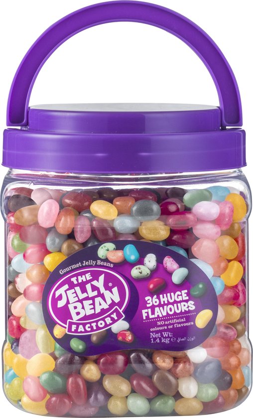 The Jelly Bean Factory snoep in snoeppot gevuld met jelly beans cadeau - Verjaardag - 36 verschillende smaken - Candy jar 1,4 kg snoepgoed - Cadeau - Snoepjes
