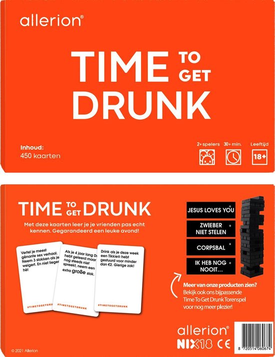 Thumbnail van een extra afbeelding van het spel Allerion - Time To Get Drunk - Drankspel - Kaartspel - 450 Verschillende kaarten - Inclusief Opbergdoos