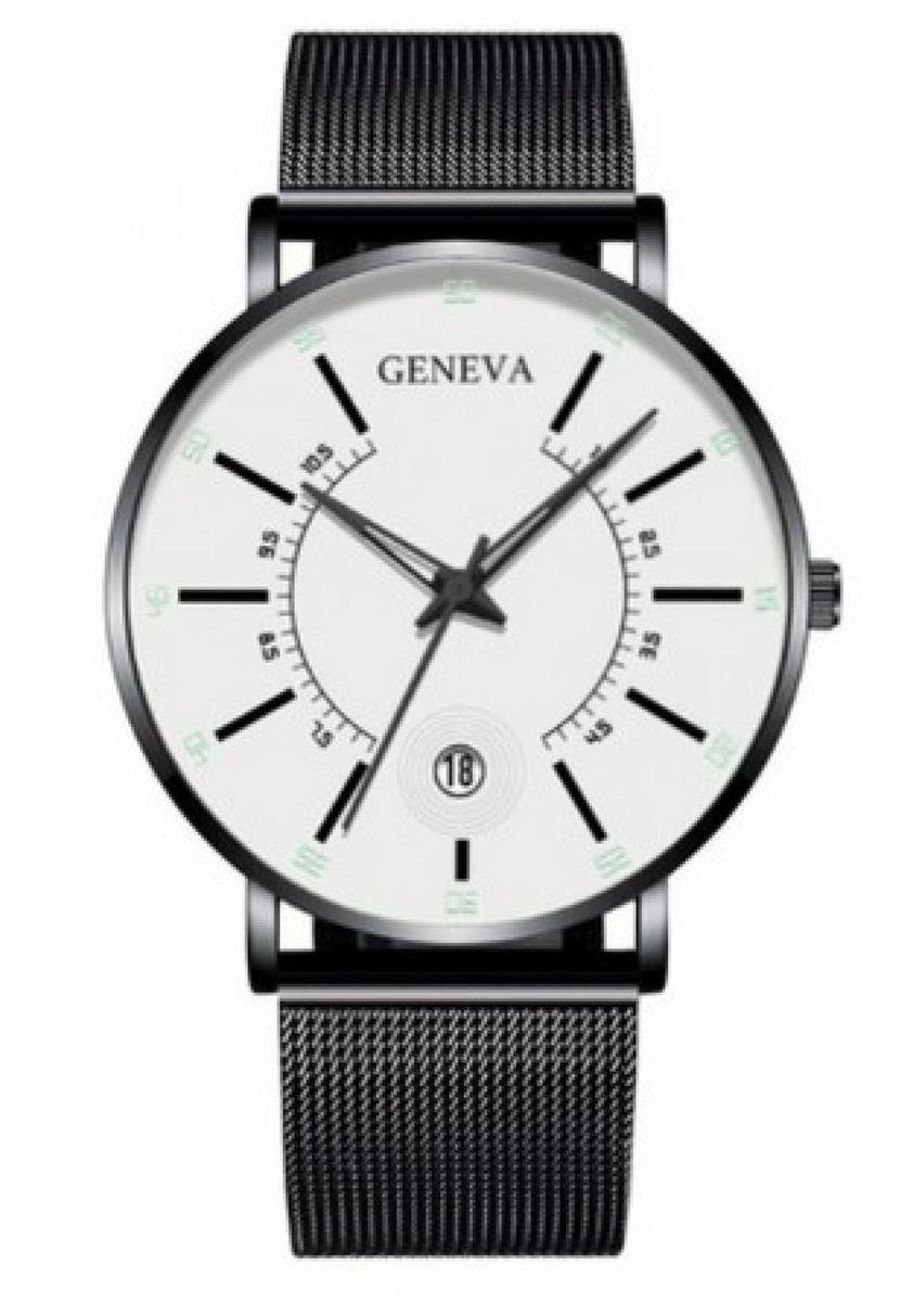Hidzo Horloge Geneva - Met Datumaanduiding - Ø 40 mm - Zwart-Wit - Staal