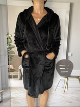 Dames badjas/kamerjas fleece Streep Zwart- Small