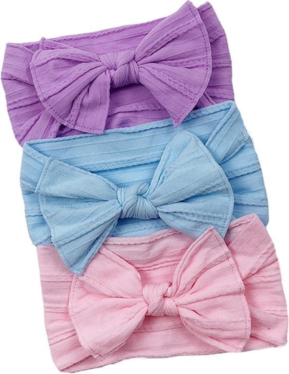 Baby haarband elastisch | meisjes set 3 stuks | paars, blauw, roze | kinderhaarband | hoofdband | twisted