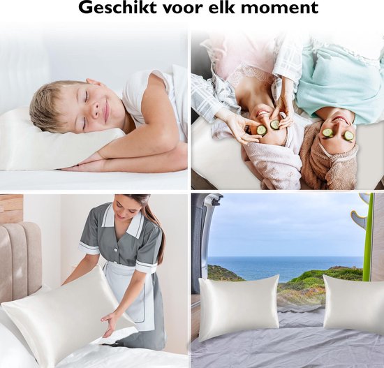 Dieux® - Luxe Satijnen Kussensloop - Wit - Kussenslopen 60 x 70 cm - set van 2 - Kussensloop Satijn - Anti allergeen - Huidverzorging - Haarverzorging
