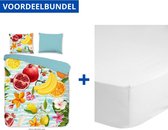 Luxe Zachte Dekbedovertrek Tweepersoons - 200x200/220cm - Inclusief 2 Kussenslopen - 100% Versterkt Katoen - Fruities + Zachte Katoenen Hoeslaken -140x200cm - Wit