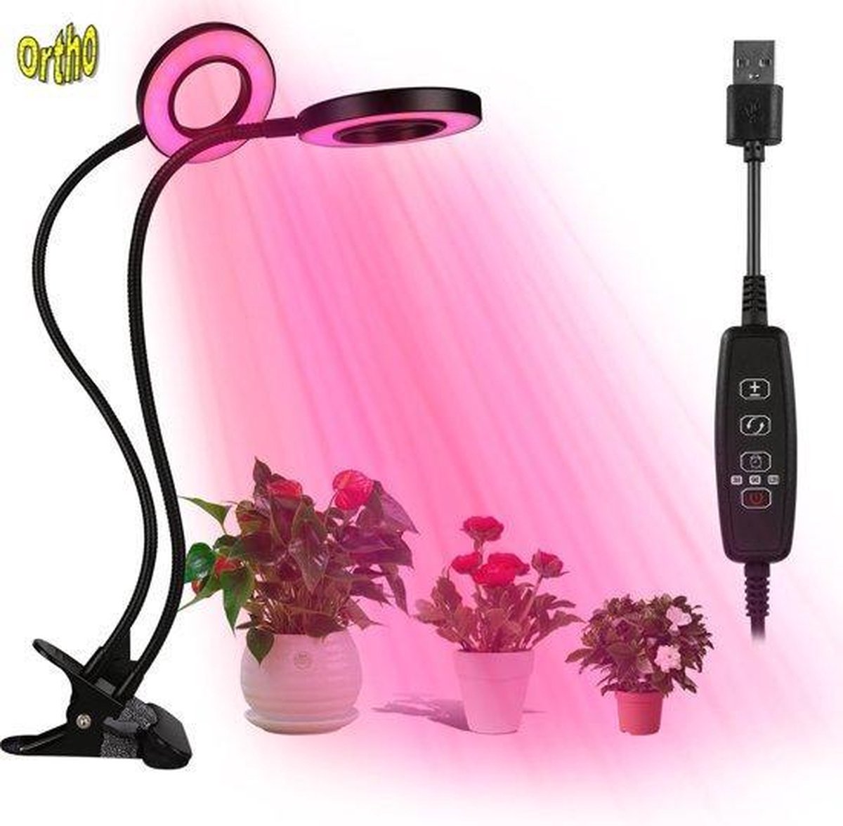 Ortho® - LED Groeilamp - Bloeilamp - Kweeklamp - Grow light - Groei lamp met 2 Ronde Lampen met Flexibele lamphouder - Klem spotje - 2x - Ortho