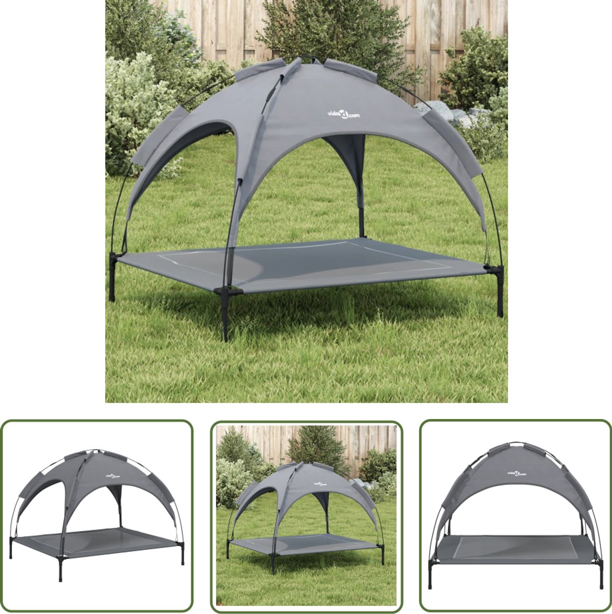 vidaXL Hondenmand – Hond Mand – Hondenmand met luifel oxford stof en staal antracietkleurig – Honden Bed – Honden Slaapbank – Outdoor Hondenmand