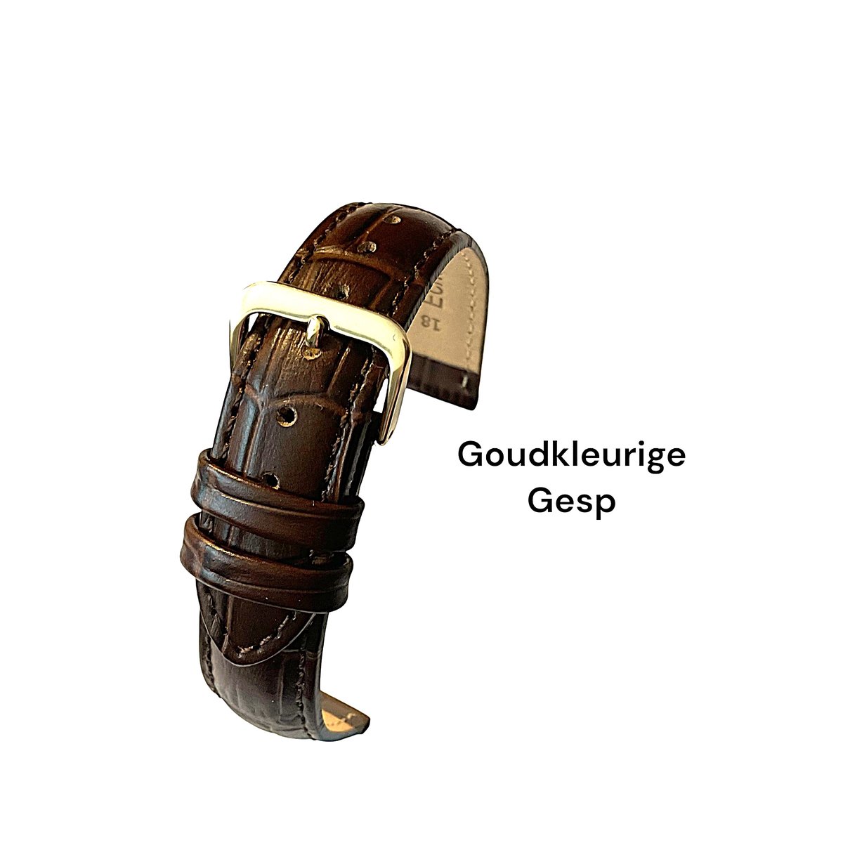 Horlogeband-horlogebandje-12mm-donker bruin-echt leer-gevuld-croco-zacht- goudkleurige gesp-12 mm