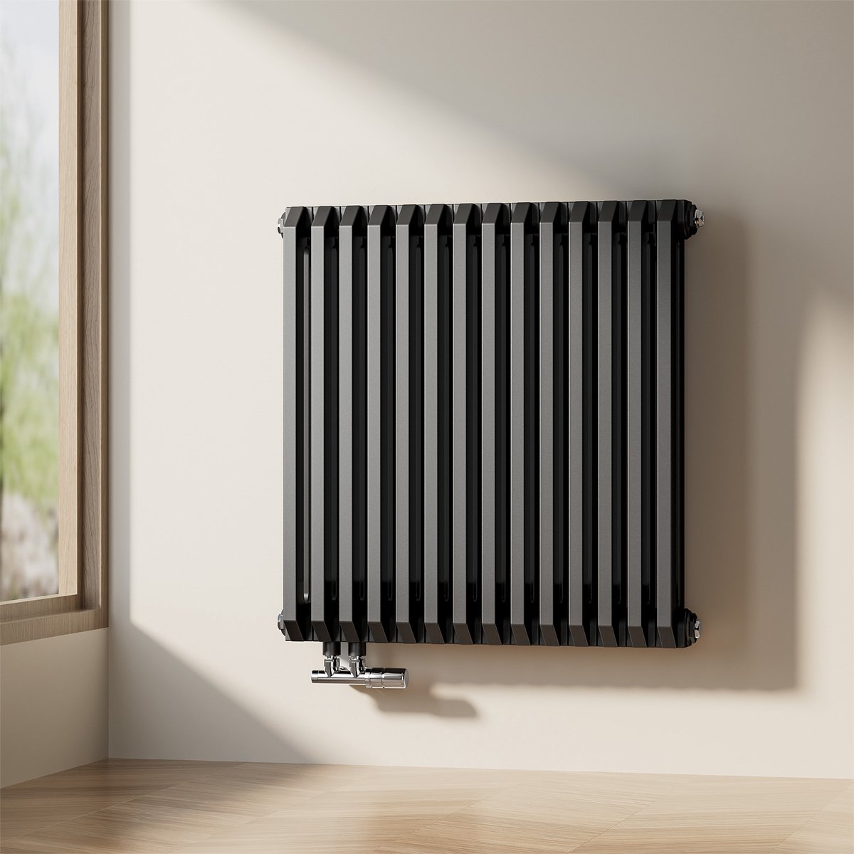 EMKE Design Radiator - D-Vormig - Mat Antraciet - 60x60 cm - 969 W - Centrale Verwarming Alle Ruimtes