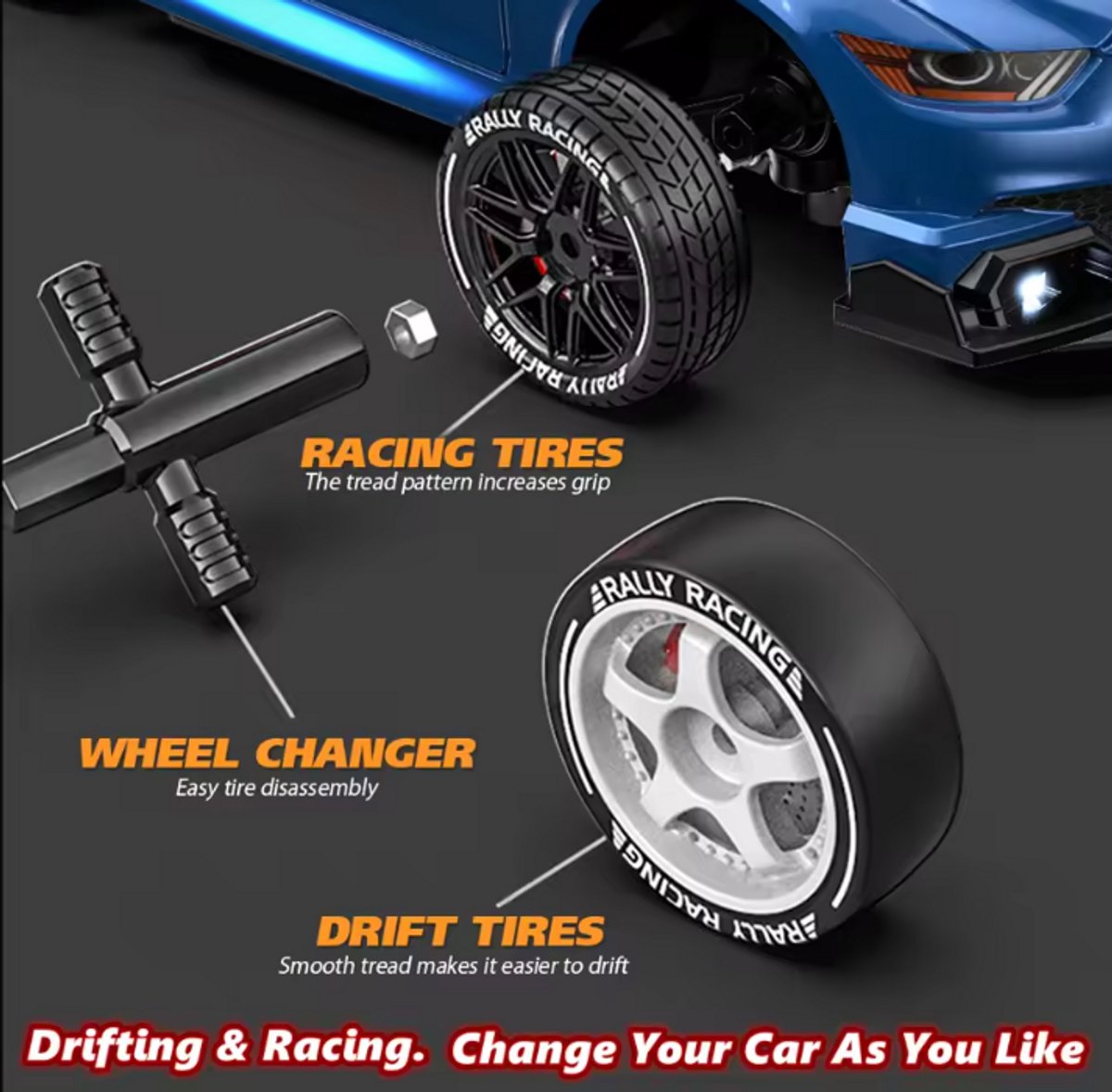 PolkaHome RC Drift Auto 1:24 – Afstandsbestuurbare RC Auto – 4WD – 2 Accu’s – 20 km/h — afbeelding 16
