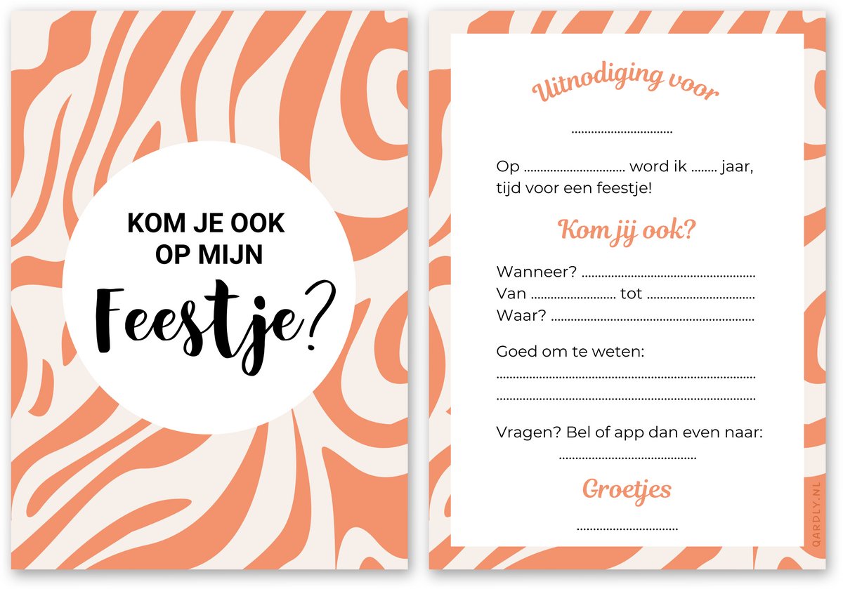 Uitnodiging kinderfeestje meisje - 10 stuks - Uitnodiging verjaardag - Inclusief enveloppen - Uitnodiging feest - Hippe print