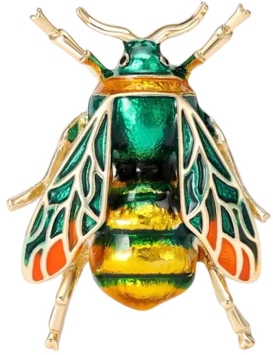 Broche Insect Bijen ( Groen/oranje) 3.5 x 2.6 cm