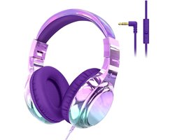 StayPowered Kinderkoptelefoon - Veilig & Comfortabel Luisteren - Volumebegrenzing 85/94 dB - Verstelbaar & Opvouwbaar - Zachte Over-Ear Kussens - Ingebouwde Microfoon - 3.5 mm Aansluiting - Paars/Blauw - Levering Sneller dan Aangegeven!