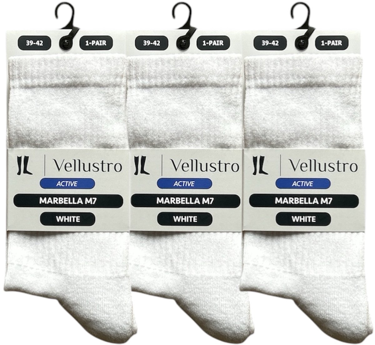 Vellustro® Marbella M7 Tennissokken - 3 Paar - Padel sokken - Sportsokken - Hardloopsokken - Maat 39-42 - Wit - Naadloos - Dames & Heren Sportsokken - Meerdere Maten en Kleuren