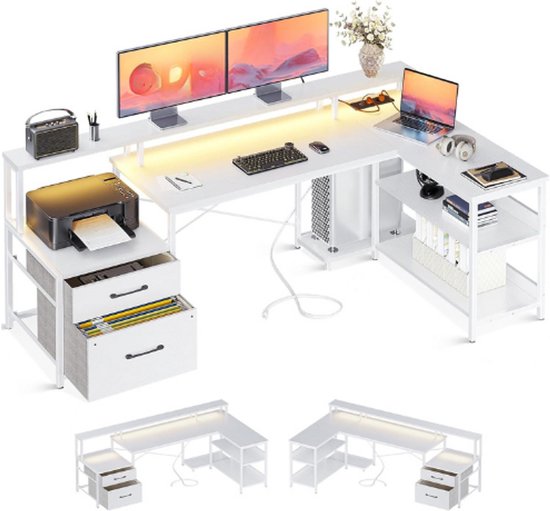 LIFEZEAL Bureau in L-vorm, 150 x 140 cm, hoekbureau met open opbergvak, computertafel voor werkkamer en kantoor, bruin