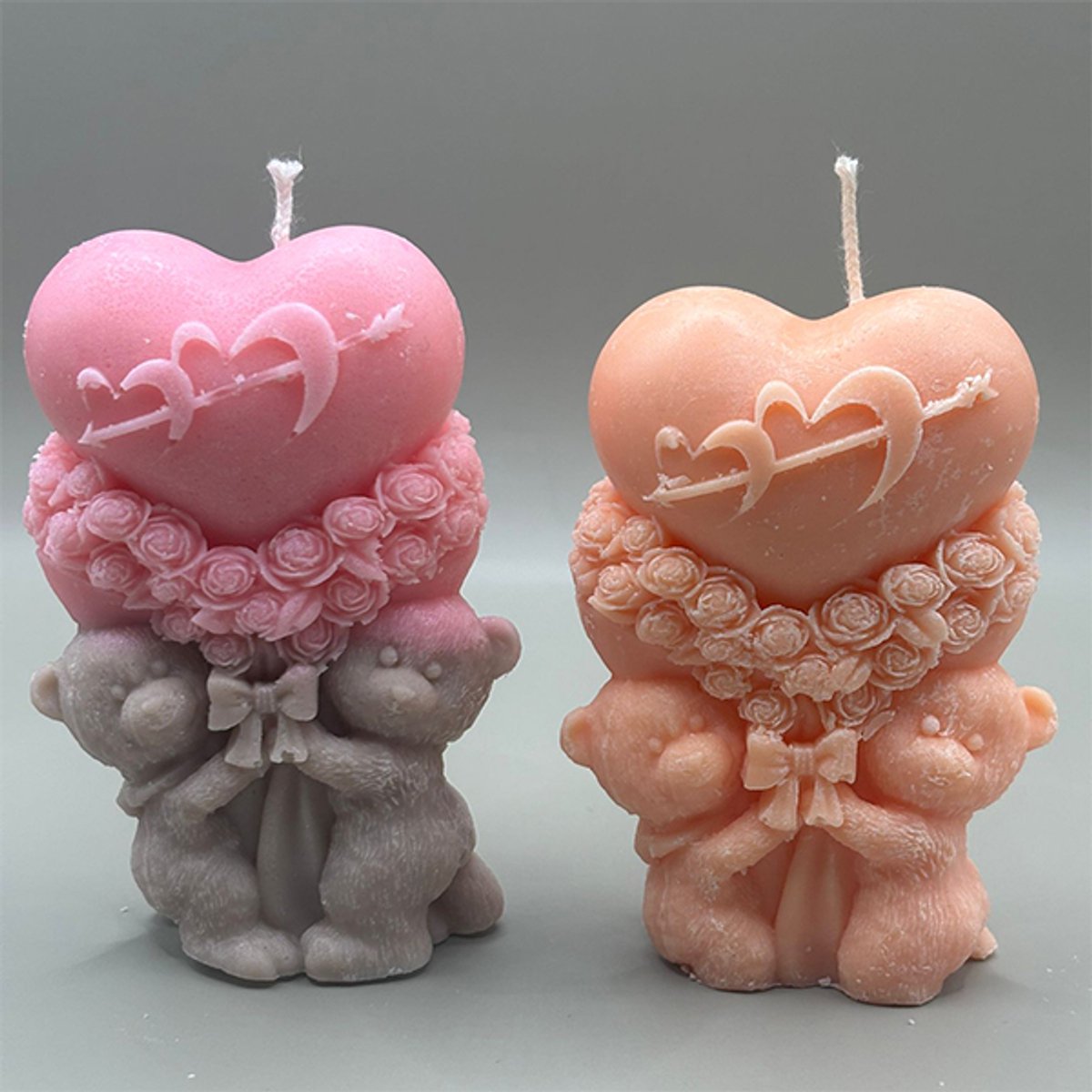 Liefdesberen Geurkaarsen Set – Handgemaakte Soja Kaarsen met Vanillegeur – Romantisch Cadeau voor Valentijnsdag, Jubilea & Woondecoratie – Brandtijd 8 Uur – Oranje & Bruin