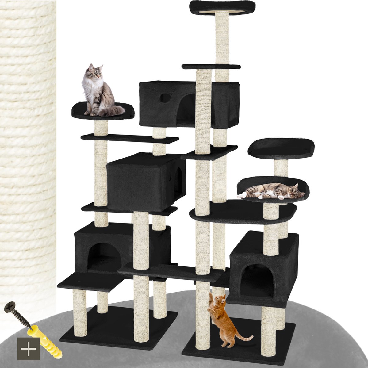 Tectake® - Krabpaal Entissar 214cm - Zwart