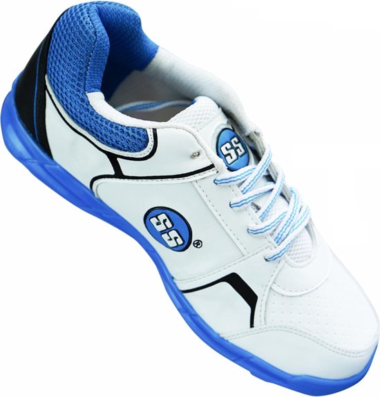 Chaussures de cricket SS Josh (couleur : blanc et bleu, taille : UK4/ US5/ EU38)) | Pour hommes et garçons | Matériel: PU et maille | Performance légère et durable