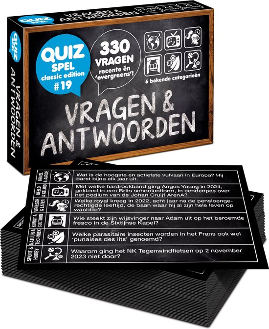 Vragen & Antwoorden #19 (over **2024**) - Kaartspel - Pocketformaat Trivia Quiz en Aanvulset / Uitbreiding - 330 Nederlandse vragen