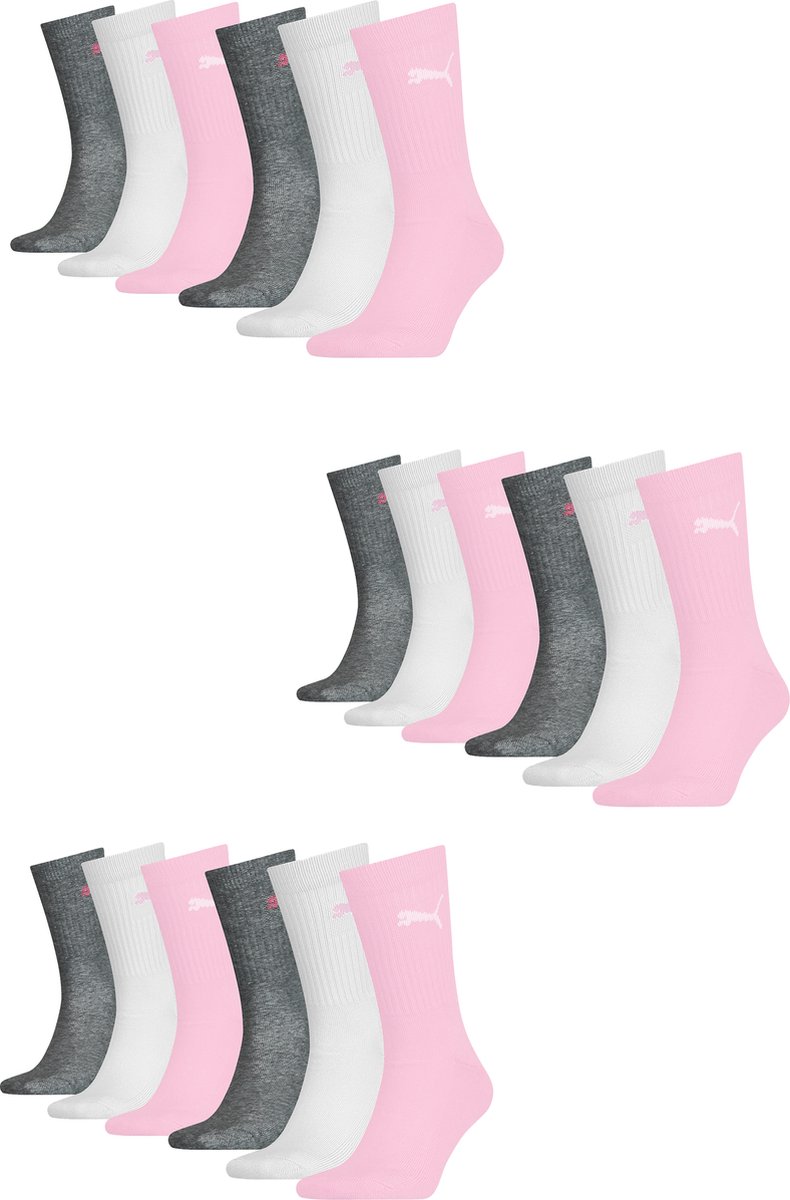 18 PACK Puma JUNIOR CREW kindertennissokken voor meisjes en jongens Rose 8564