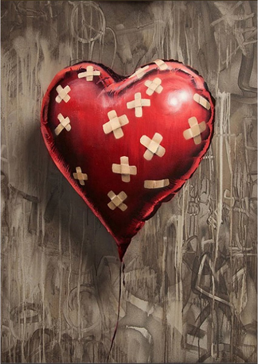 Allernieuwste.nl® Canvas Schilderij Banksy BROKEN HEART - Graffiti Art - Kleur - 50 x 70 cm