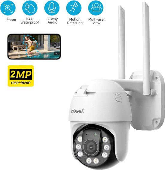 Alecto DVC216IP Bewakingscamera voor buiten, wifi IP-camera, 1080p outdoor, ondersteuning 128G SD-kaart (zonder), zwart
