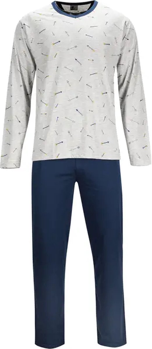 Heren Pyjama Grijs Blauw Pijlmotief Lange Mouw Maat L