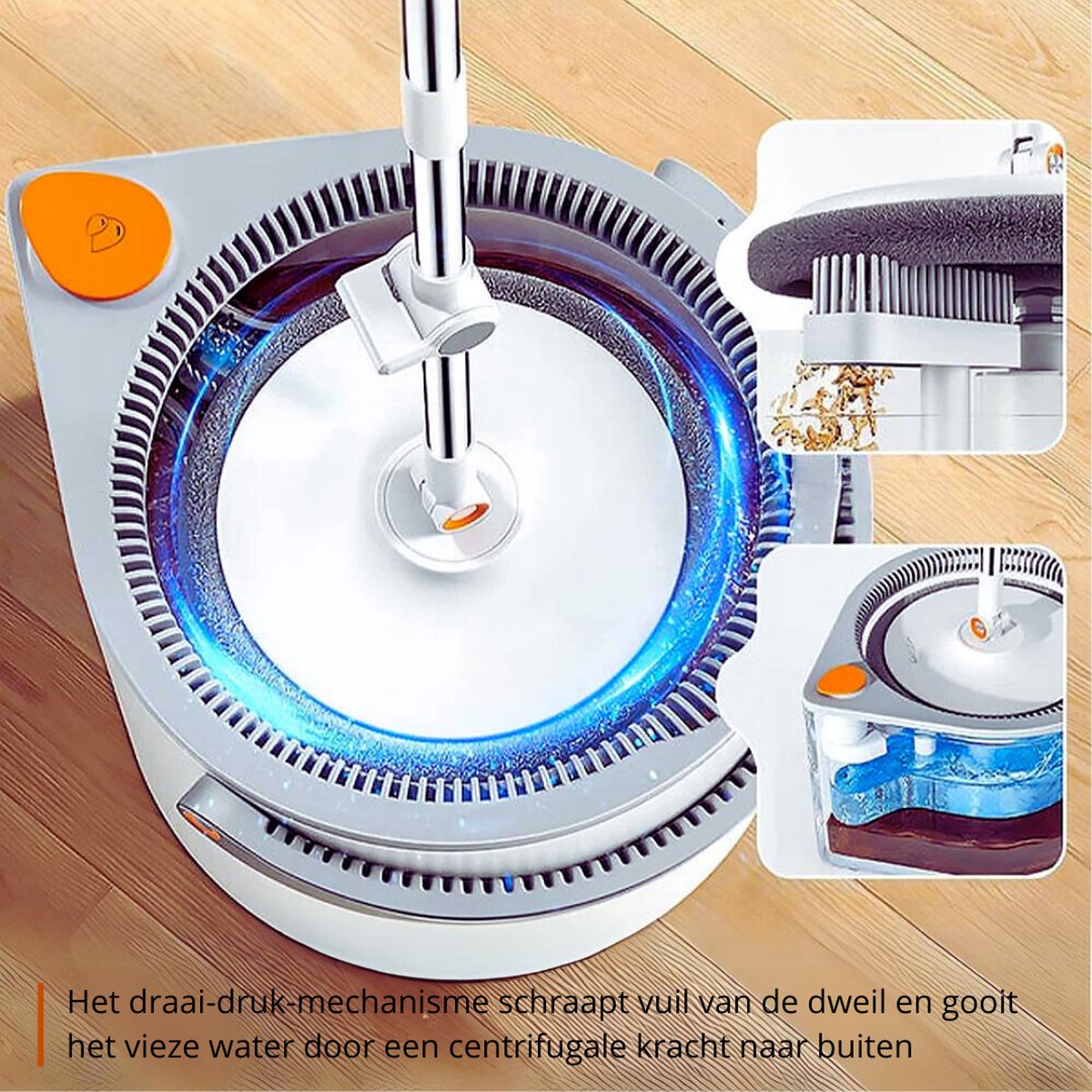 Dweilmop met drukklem-systeem, wasmop met 10 herbruikbare