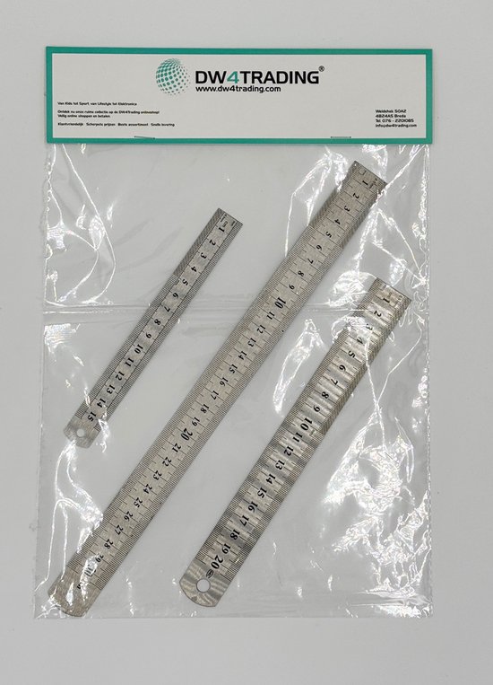 DW4Trading Acier inoxydable Règles 15 cm, 20 cm et 30 cm - Bâton de coupe en pouces et mm - 3 pièces