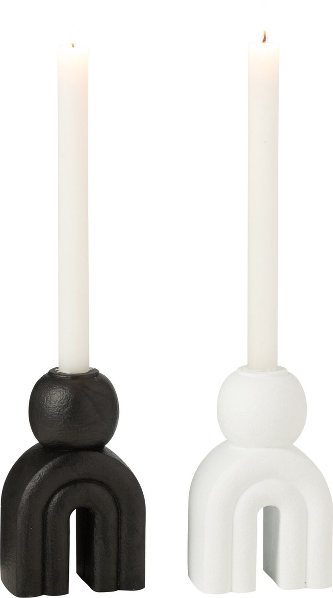 J-Line kandelaar Modern - cement - zwart/wit - 2 stuks Multi