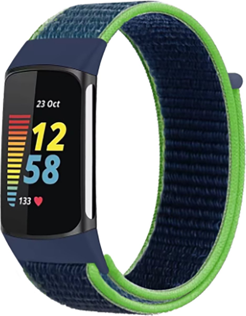 Actie4you® - Nylon bandje - Geschikt voor Fitbit Charge 3 / Fitbit Charge 4 – Bandje voor Fitbit - Donker Blauw Groen
