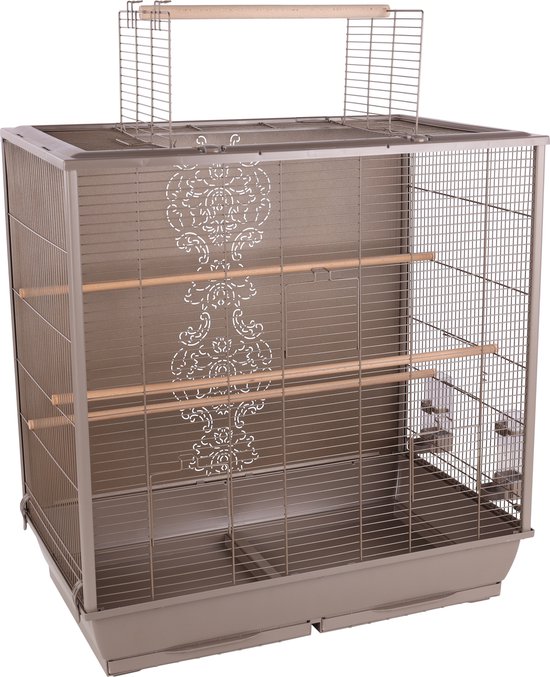 Flamingo volière Parkietenkooi Ibis Taupe – Ruime vogelkooi met zitstokken, eetbakjes & dakopening – 78x48x81,5 cm