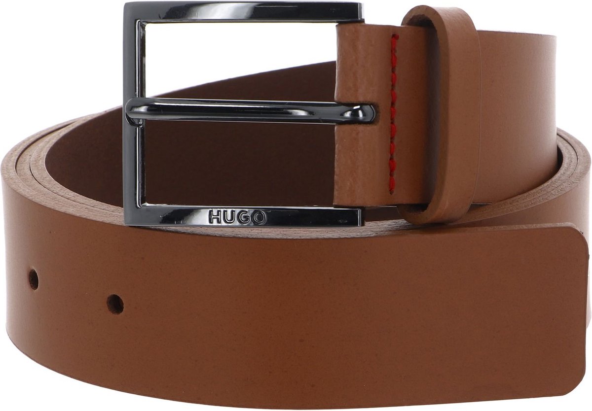 HUGO Leren Riem Geek Sz35 Leather Belt W100 Brown Lichtbruin