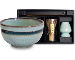 Japanse Matcha thee set Negai - Matcha drinken zoals het hoort - Cadeau tip 2025! - ✓Kom ✓Matcha borstel ✓Matcha houder ✓Matcha Lepel - Ø13 cm | H7 cm Image