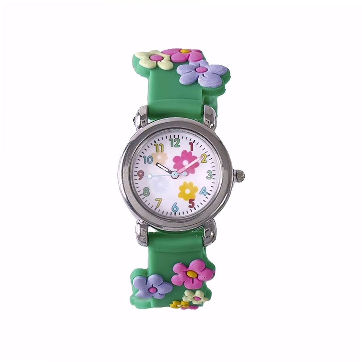Kinderhorloge 3D Bloem - Groen | Kunststof-Plastic | Ø 28 mm | Fashion Favorite