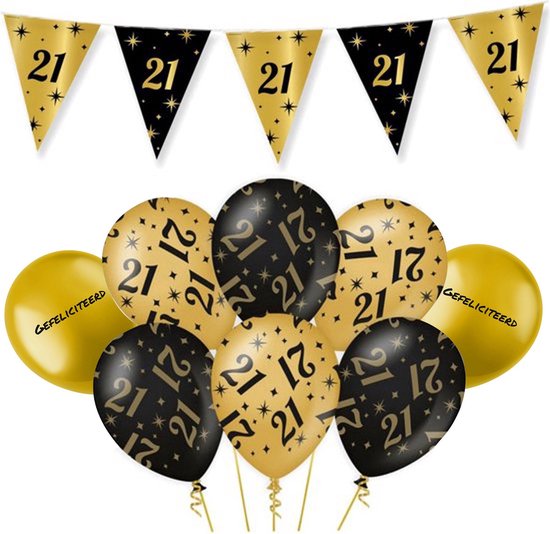 Q2P - 40 Jaar - Slingers - Ballonnen - Zwart & Goud Set