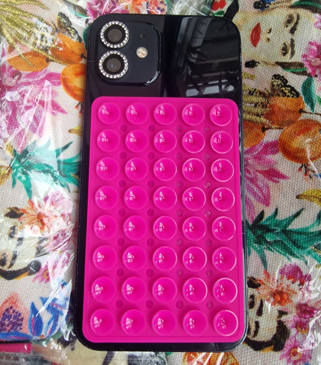 Dubbelzijdige Zuignap voor Telefoon - Buddy - Octopus - Zuignap Telefoon - Zuignap Telefoonbutton - Zuignap Hoesje - 6.,5 x 10cm x 0,5 cm - Herbruikbare Zuignap - Plakt aan Beide Kanten - Donker Roze - Pink