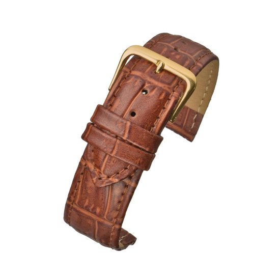 Bracelet de montre-20mm-cuir véritable-lbs-marron-fourré-croco-doux-boucle couleur or-20 mm